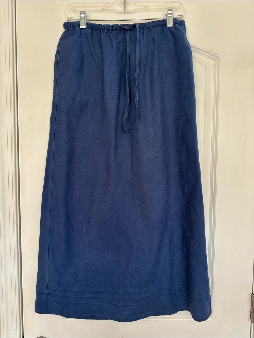 Vintage White Stag Linen Cotton Maxi Skirt Navy Blue Small Pockets VTG A Line